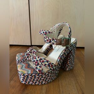 Jessica Simpson rainbow braided platform heels size 8.5 🌈